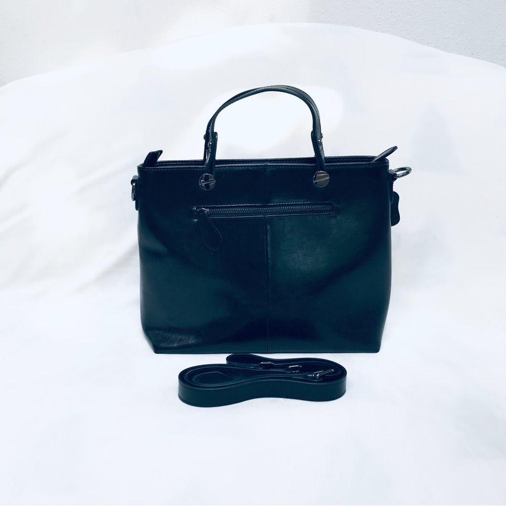🔥 Black Top Handle Faux Leather Tote Bag With Removable Strap 🔥